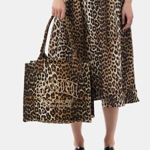 Ganni Leopard Large Canvas Tote Bag